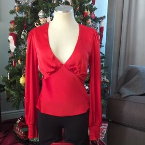 Holiday Shiny Deep plunging Neck Top